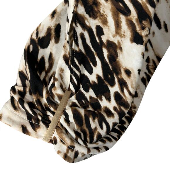 Chico’s SZ 2 (Large) Crop Pants Animal Print Stretch Elastic Waist Hi-Rise Brown - Picture 3 of 7